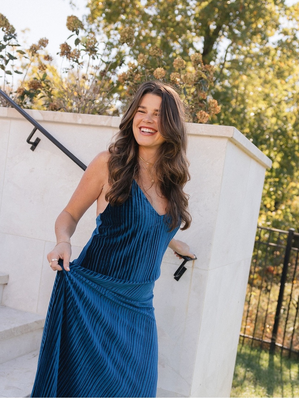 Louvell Teal Velvet Stripe Sleeveless Dress